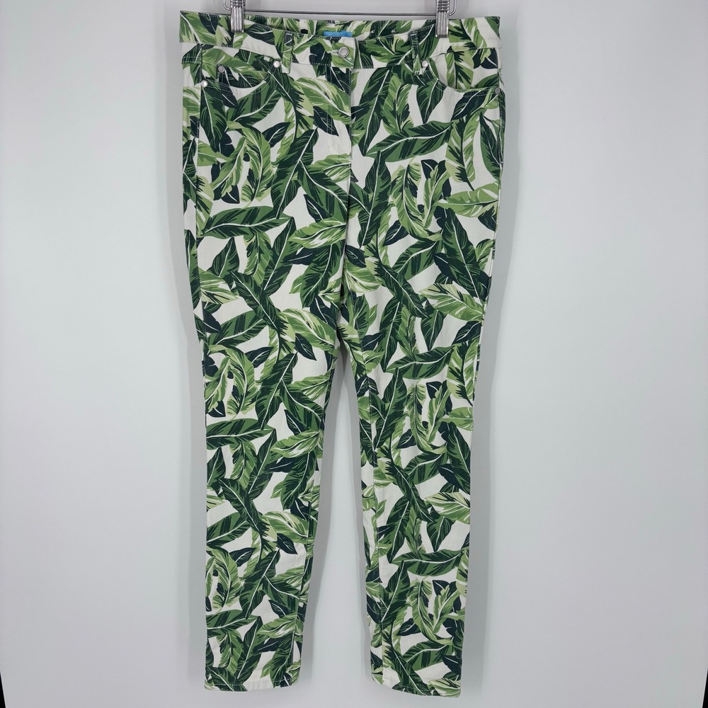 J.McLaughlin Lexi Palm Leaf Print Ankle Pants Women 12 Green White Tropical Slim